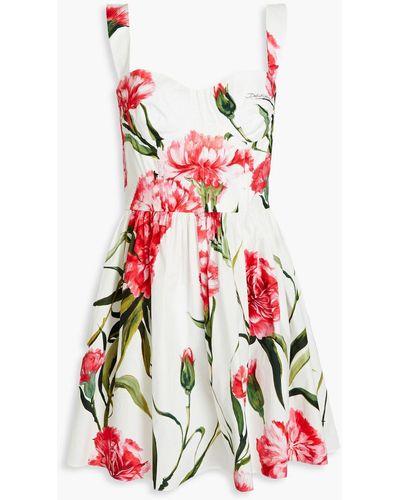Dolce & Gabbana Shirred Floral-print Cotton-poplin Mini Dress
