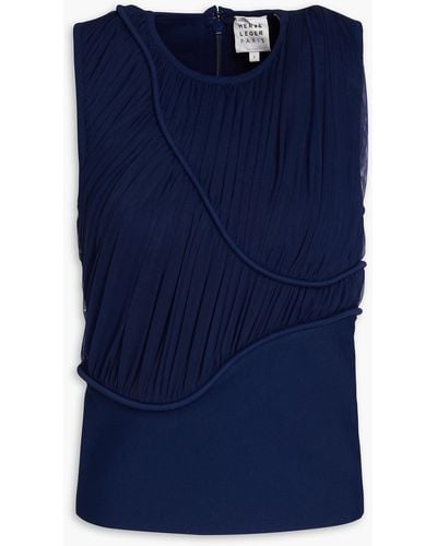 Hervé Léger Ruched Stretch-tulle And Ponte Top - Blue