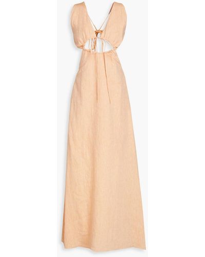 Bondi Born Aiutaki Cutout Linen Halterneck Midi Dress - Natural