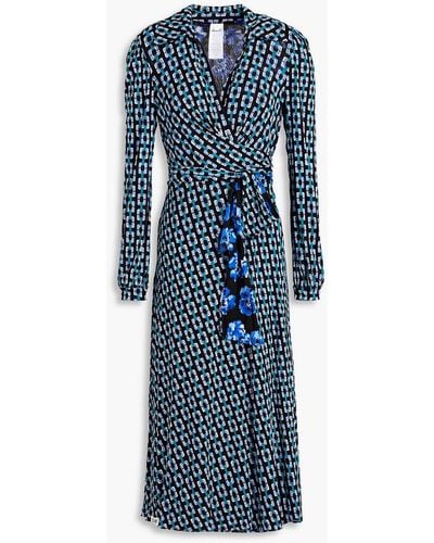 Diane von Furstenberg Phoenix Reversible Printed Stretch-mesh Midi Wrap Dress - Blue