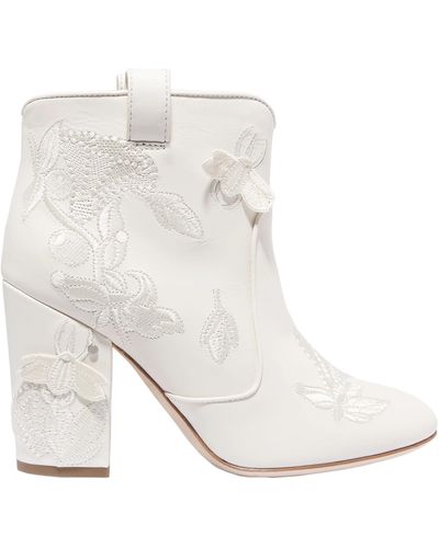 Laurence Dacade Woman Pete Embroidered Leather Ankle Boots Ivory - White