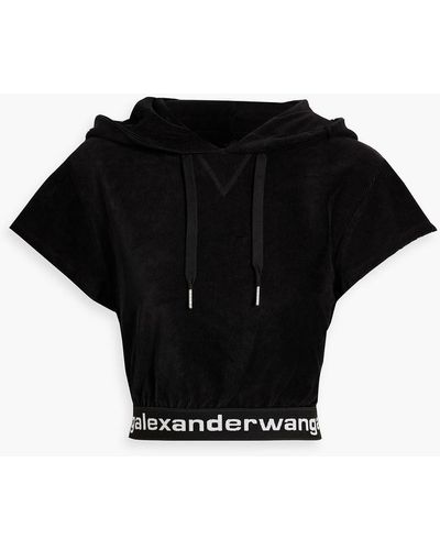 T By Alexander Wang Cropped Stretch Cotton-blend Corduroy Hooded Top - Black