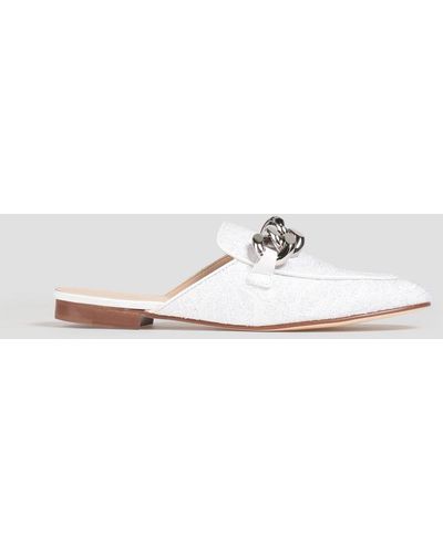 Casadei Embellished Corded Lace Slippers - White