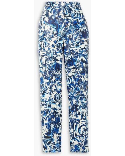 Dries Van Noten Floral-print Leather Tapered Trousers - Blue