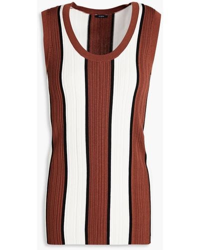 JOSEPH Satiny Striped Ribbed-knit Tank - Red