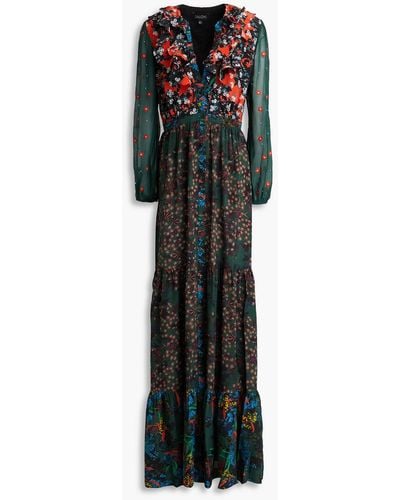 Saloni Ginny Ruffled Floral-print Silk-georgette Maxi Dress - Black