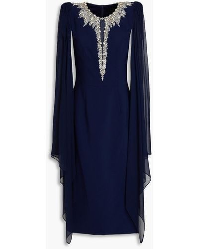 Jenny Packham Embellished Crepe And Silk-chiffon Midi Dress - Blue