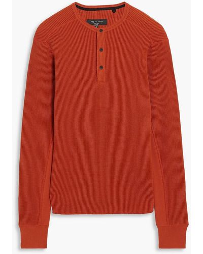 Rag & Bone Devon Paneled Waffle-knit Cotton Henley T-shirt - Red