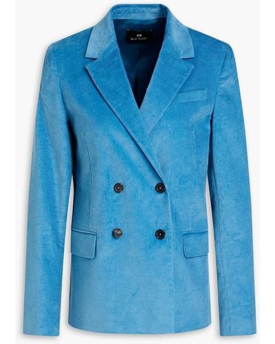 Paul Smith Double-breasted Cotton-blend Corduroy Blazer - Blue
