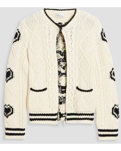 RED Valentino Intarsia And Cable-knit Wool Cardigan - Natural