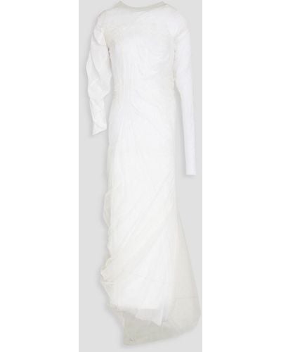 Maison Margiela Asymmetric Gathered Stretch-tulle Maxi Dress - White