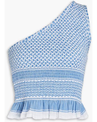 Summery Copenhagen Marie One-shoulder Shirred Cotton-jacquard Top - Blue
