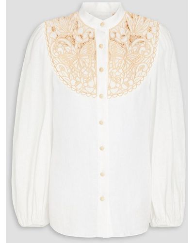 Zimmermann Guipure Lace-paneled Linen Blouse - White
