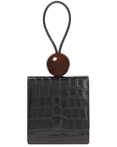 BY FAR Ball Croco Embossed Leather Clutch Bag - Black