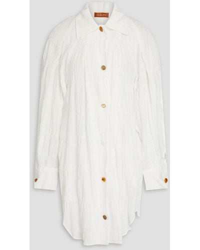 Rejina Pyo Hemdkleid in minilänge aus jacquard aus einer baumwollmischung in knitteroptik - Natur