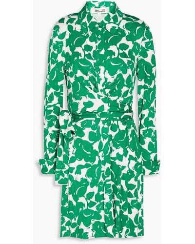 Diane von Furstenberg Didi Printed Jersey Mini Shirt Dress - Green