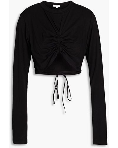 A.L.C. Cropped Ruched Cotton-jersey Top - Black