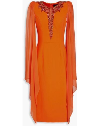 Jenny Packham Embellished Crepe And Silk-chiffon Midi Dress - Orange