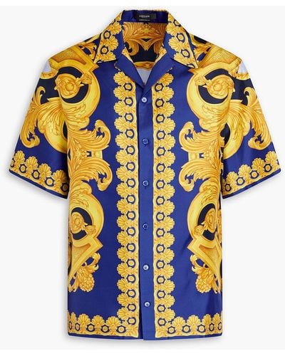 Versace Printed Silk-twill Shirt - Blue
