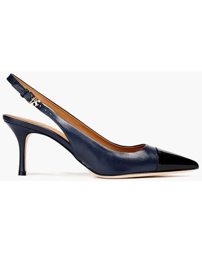 Tory Burch Penelope 65 Patent And Smooth Leather Slingback Pumps - Blue