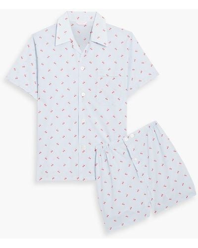 Derek Rose Printed Cotton Pajama Set - White