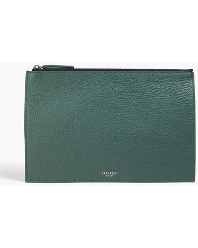 Serapian Pebbled-leather Pouch - Green