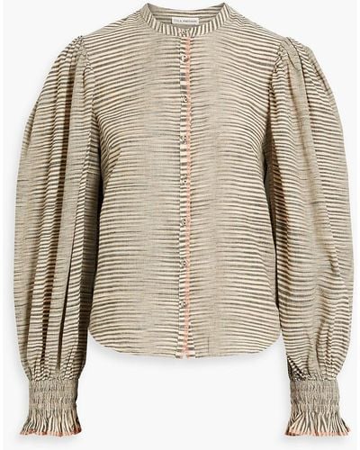 Ulla Johnson Finley Gathered Striped Cotton-voile Top - Natural