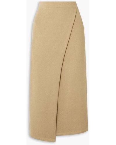 Vince Wrap-effect Stretch-cotton And -blend Midi Skirt - Natural