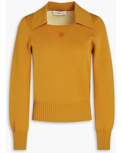 Tory Burch Embroidered Knitted Jumper - Yellow