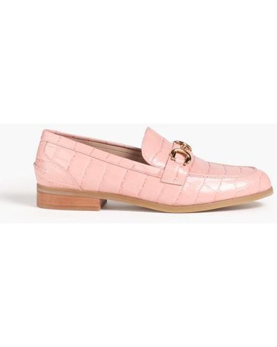 Stuart Weitzman Owen Buckle Embellished Croc-effect Leather Loafers - Pink