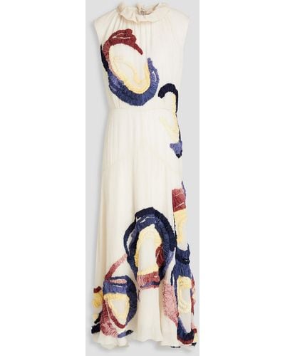 ROKSANDA Oleyda Gathered Embroidered Silk-seersucker Gown - White