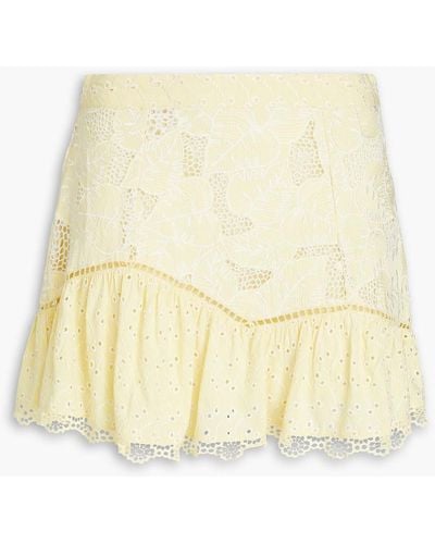 LoveShackFancy Eliza Broderie Anglaise-paneled Macramé Lace Mini Skirt - Natural