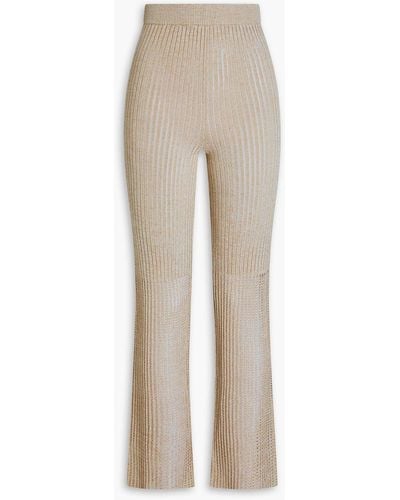 Nanushka Karine Ribbed And Pointelle-knit Slim-leg Trousers - Natural
