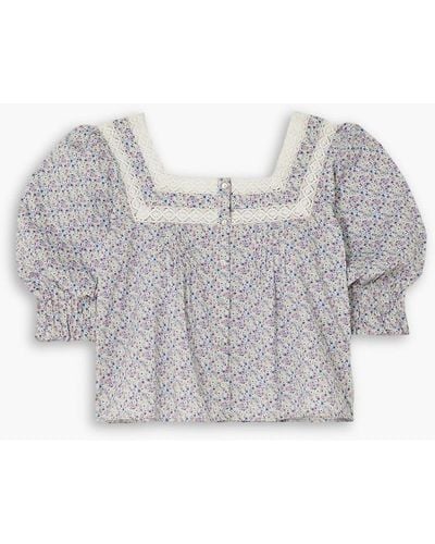 RIXO London Sedona Crochet-trimmed Floral-print Cotton-voile Blouse - Gray