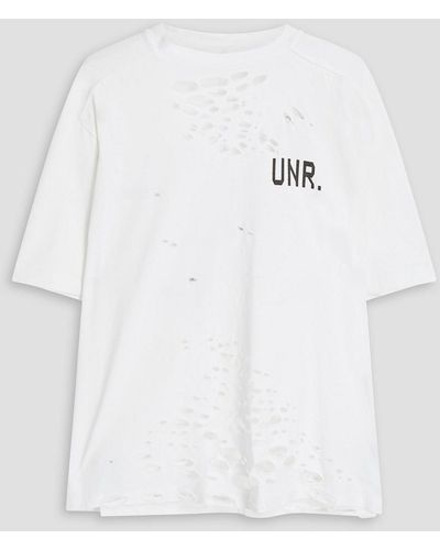 Unravel Project Distressed Printed Cotton-jersey T-shirt - White