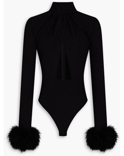 Magda Butrym Feather-embellished Cutout Wool-blend Bodysuit - Black