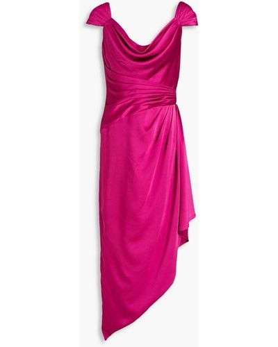 THEIA Ellery Draped Satin Midi Dress - Pink