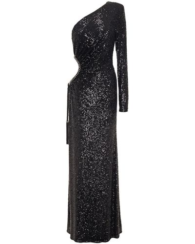 Dundas One-shoulder Cutout Sequined Tulle Gown - Black
