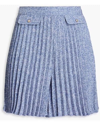 Claudie Pierlot Elyne Button-embellished Plissé-tweed Shorts - Blue