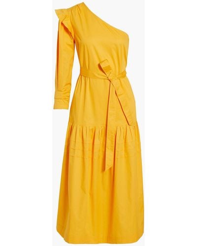 10 Crosby Derek Lam One-shoulder Belted Cotton-poplin Midi Dress - Yellow