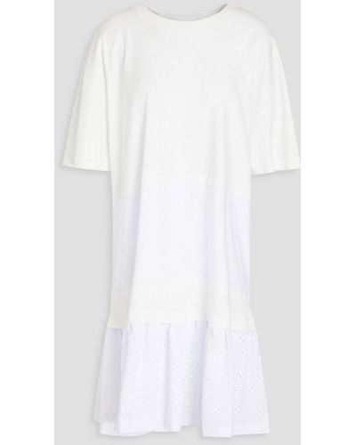 See By Chloé Broderie Anglaise-paneled Cotton-jersey Mini Dress - White