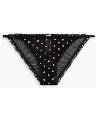 Love Stories Isabel Glittered Polka-dot Stretch-mesh Low-rise Briefs - Black