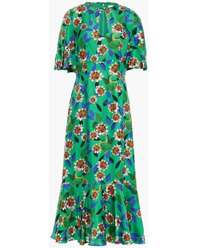 Borgo De Nor Vivian Fluted Floral-print Silk-twill Midi Dress - Green