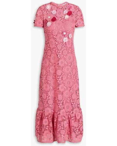 RED Valentino Floral-appliquéd Macramé Lace Midi Dress - Pink