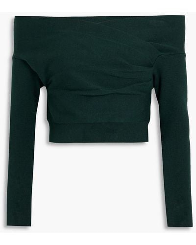 Michelle Mason Off-the-shoulder Cropped Stretch-knit Top - Green