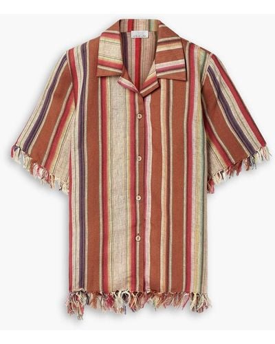 Miguelina Briar Fringed Striped Linen Shirt - Red