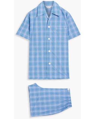 Derek Rose Karierter pyjama aus baumwollpopeline - Blau