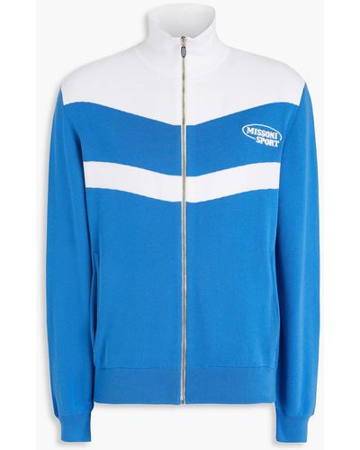 Missoni Embroidered Cotton Zip-up Track Jacket - Blue