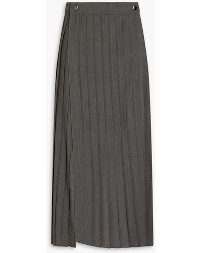 Brunello Cucinelli Pleated Gauze Midi Skirt - Grey