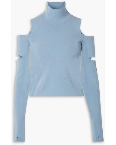 MM6 by Maison Martin Margiela Convertible Cutout Stretch-knit Turtleneck Sweater - Blue